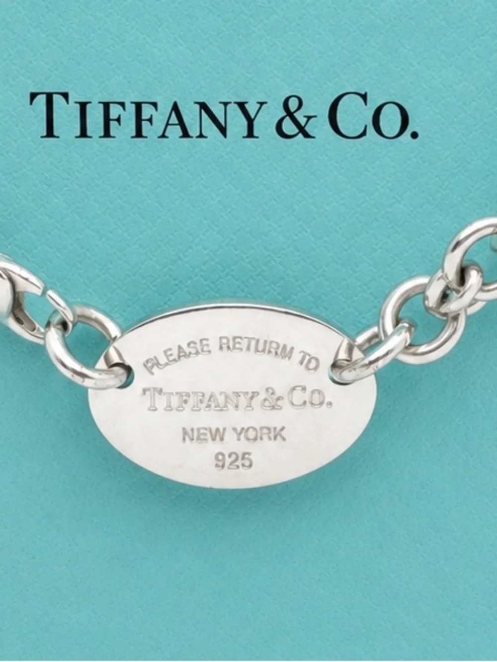 Tiffany & Co Return to Tiffany Oval Tag Choker Necklace Sterling Silver Gift Box